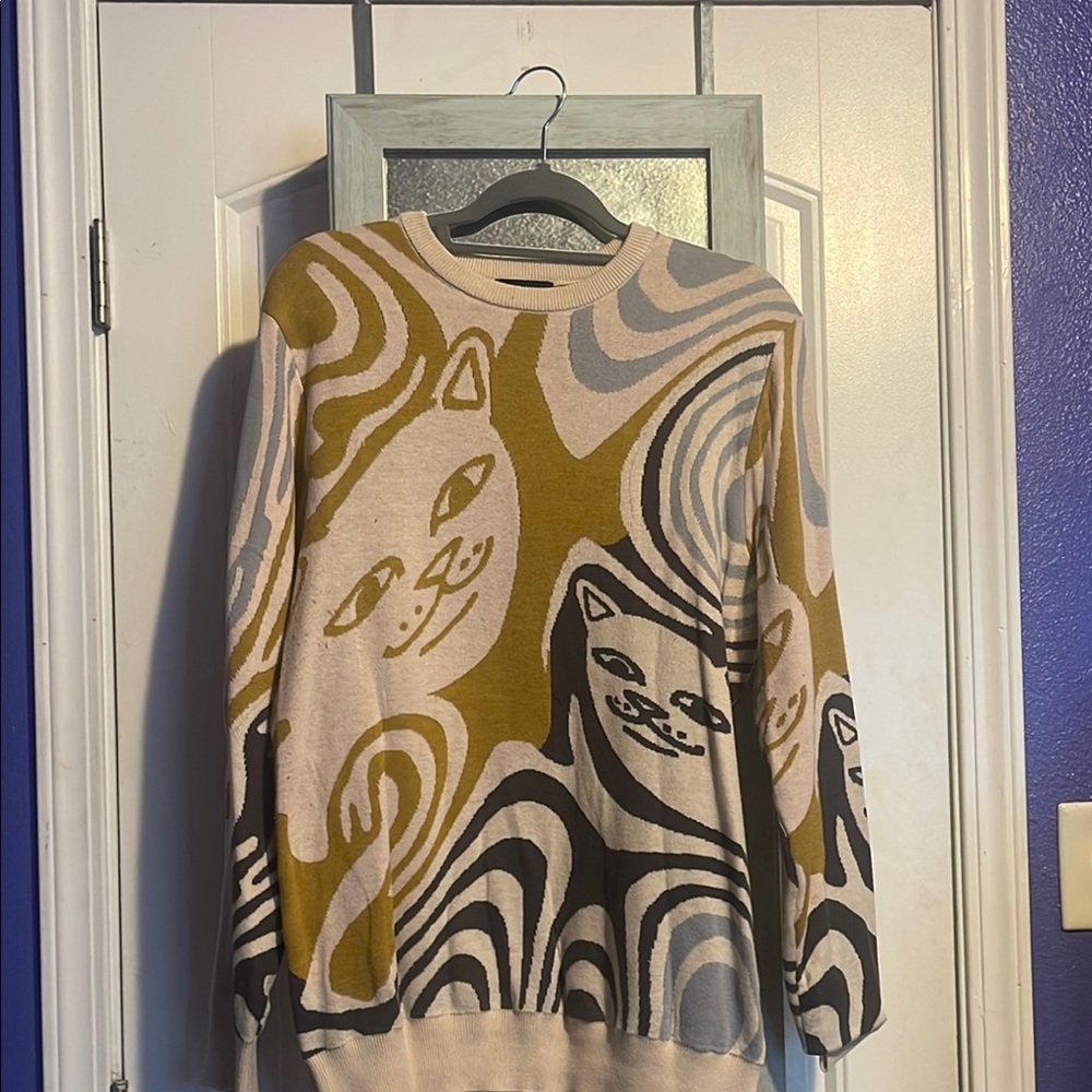 Ripndip Cream and Brown Crew Neck Sweater with Artistic Flair